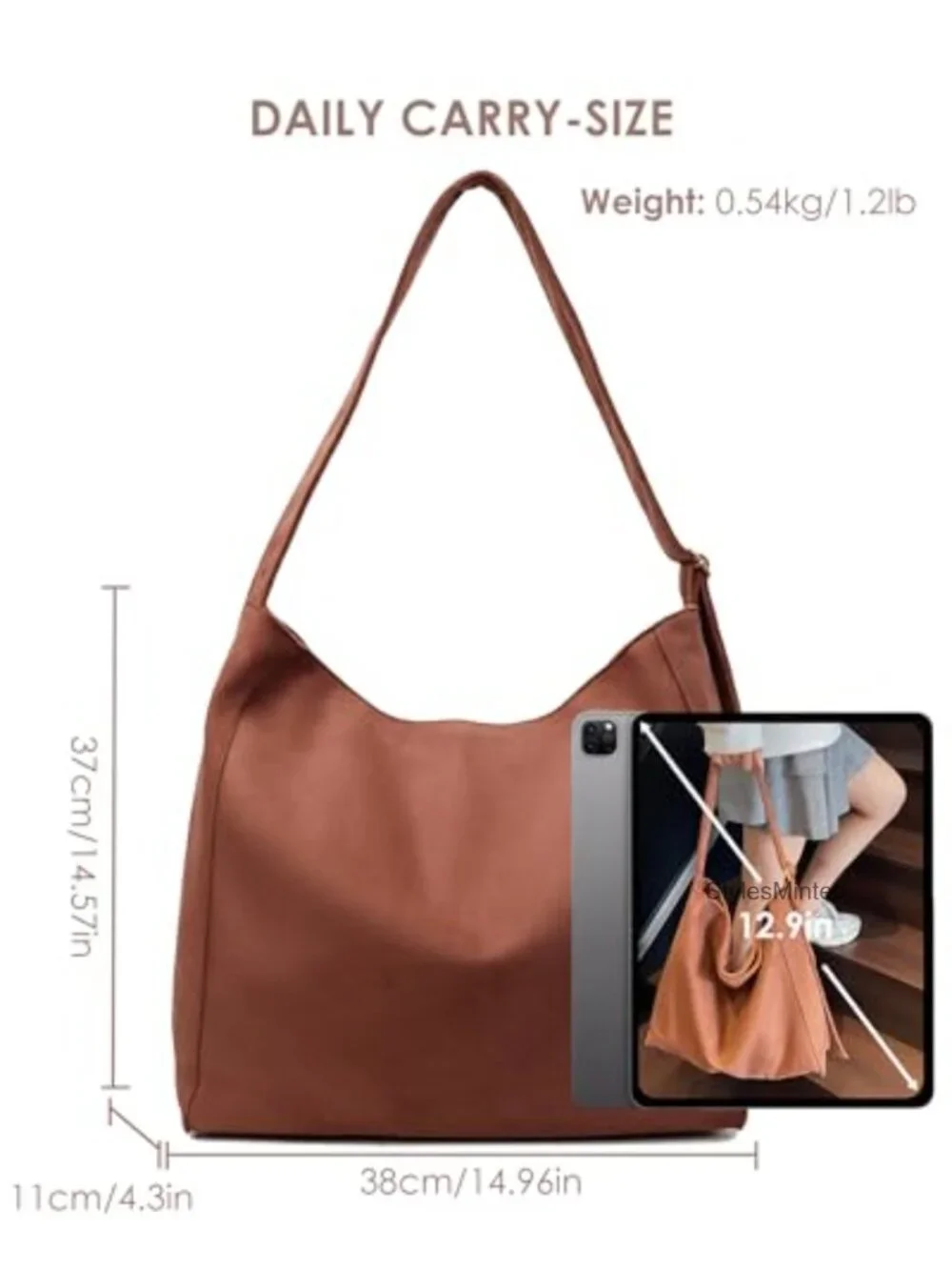 Faux Suede Slouchy Hobo Shoulder Bag Large Tote Crossbody for Work Travel